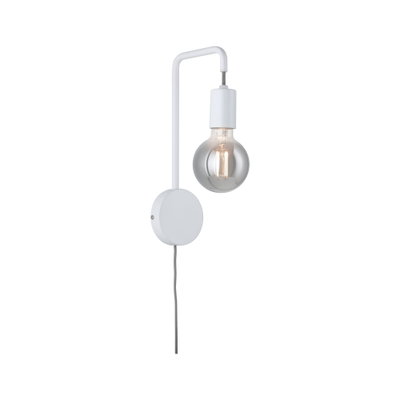 White metal wall lamp with visible bulb for modern interior lighting