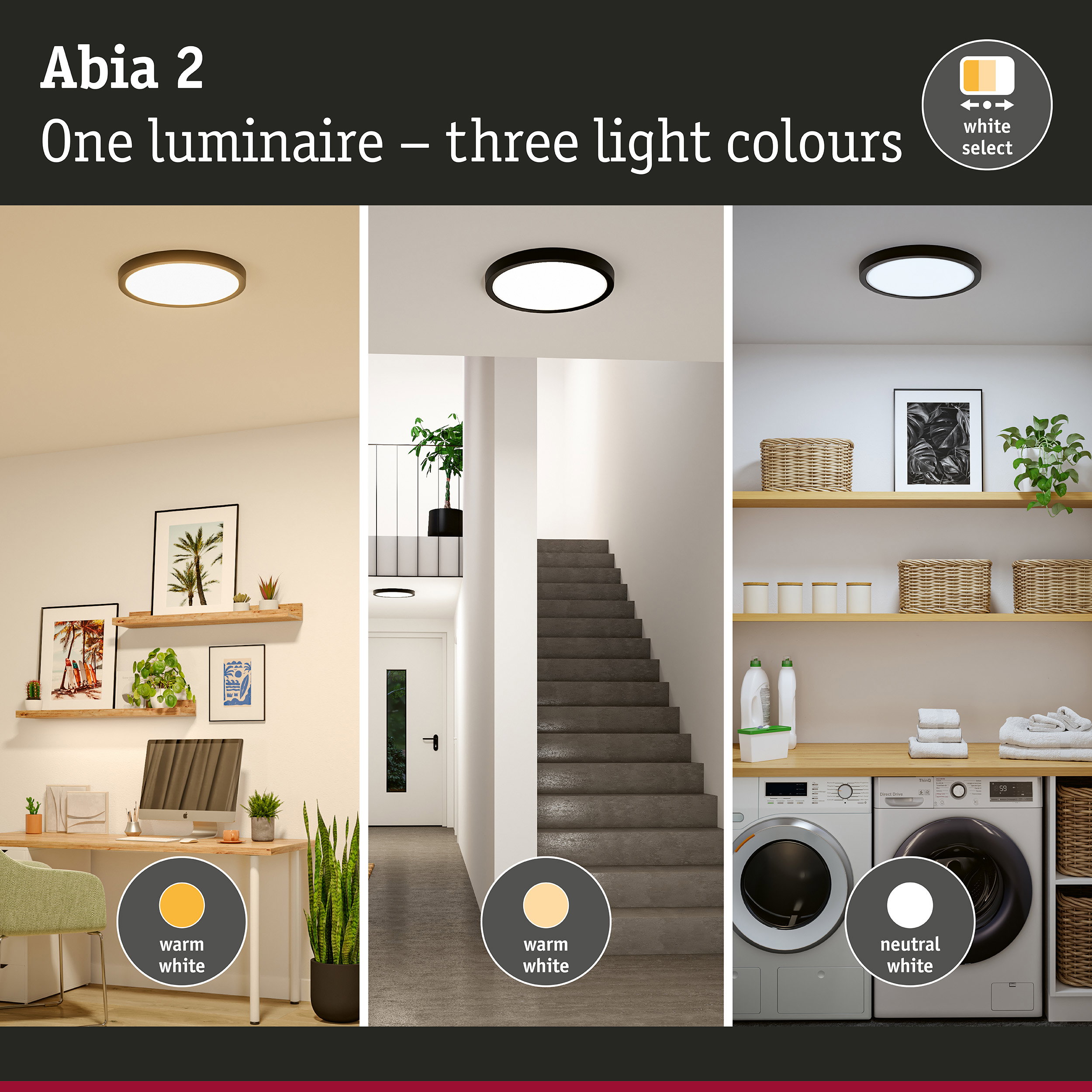 LED Panel Abia 2 White Select Twilight-controlled motion detector (HF) round 400mm 16W 1400lm White Select Black
