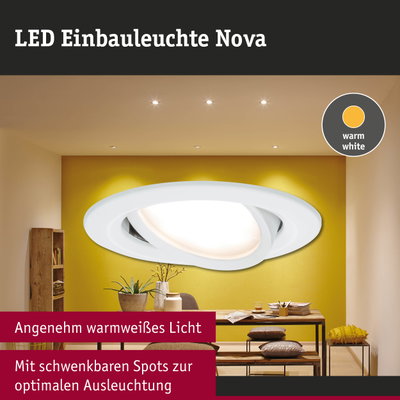 LED Einbauleuchte Nova in Weiß mit warmweißem Licht und schwenkbaren Spots für optimale Ausleuchtung