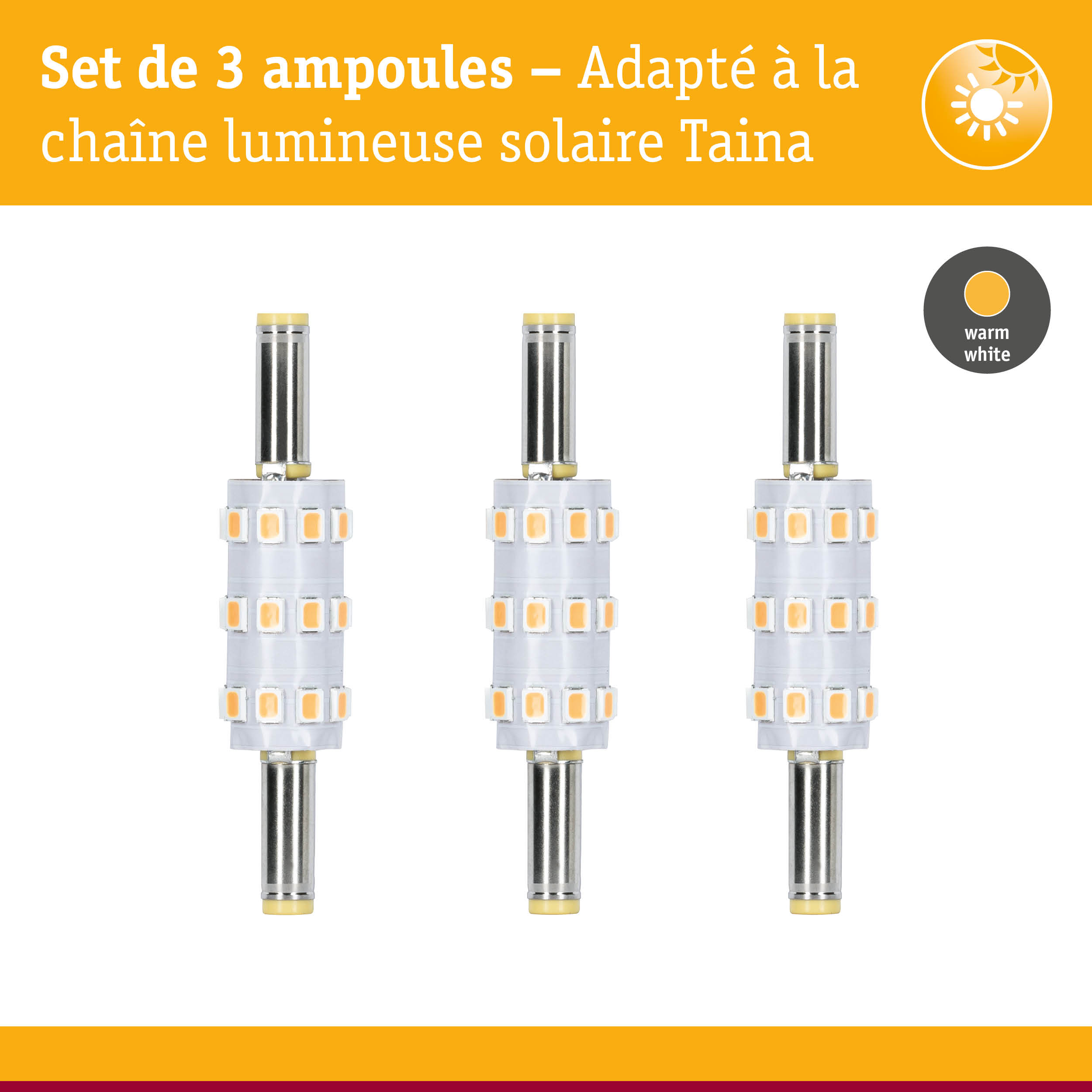 Set de 3 ampoules LED blanc chaud pour chaîne lumineuse solaire Taina, éclairage économique