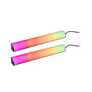 Zwei RGB-LED-Lichtleisten mit schwarzem Gehäuse und buntem Farbverlauf für Ambientebeleuchtung