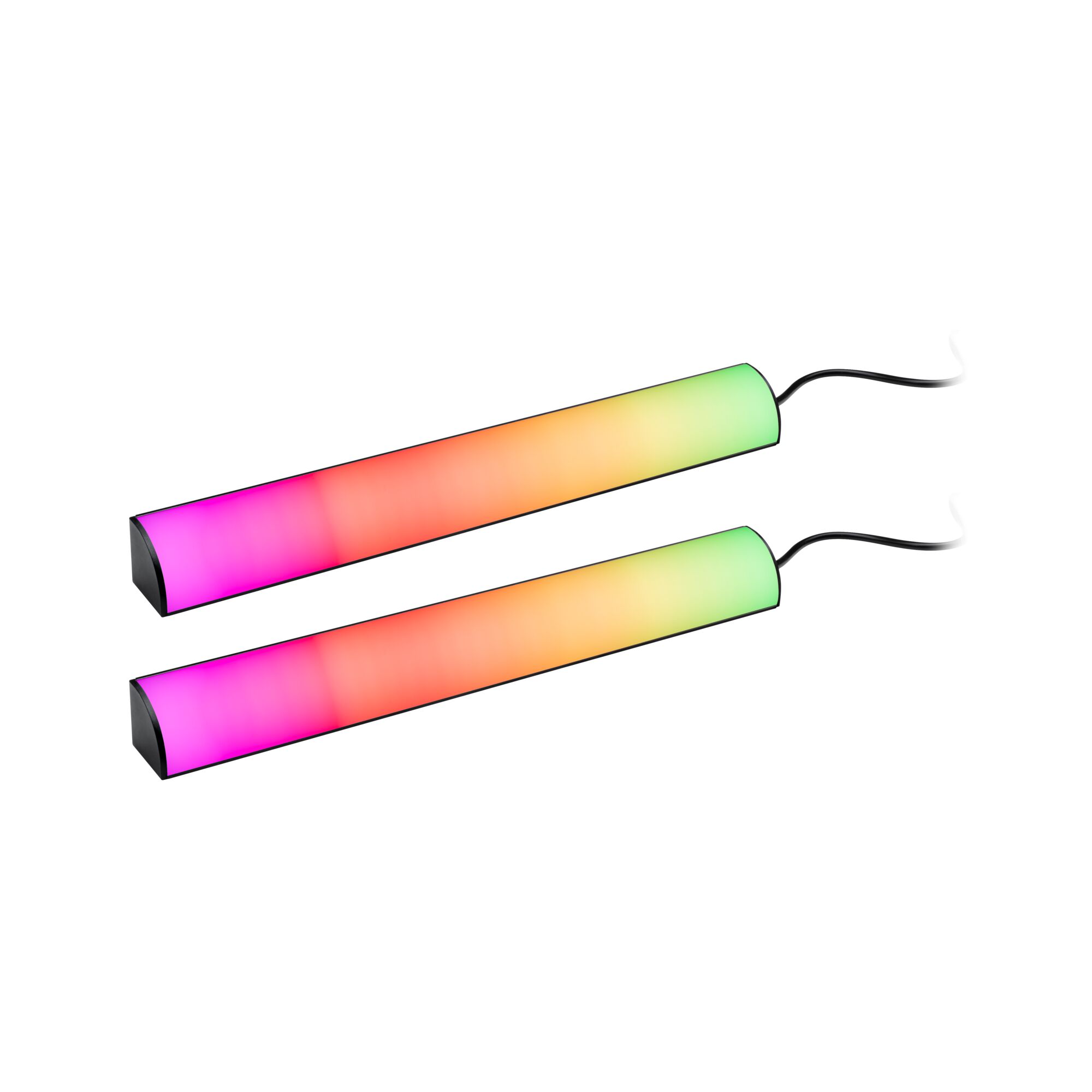 Deux barres lumineuses LED RGB avec boîtier noir et dégradé coloré pour éclairage d'ambiance