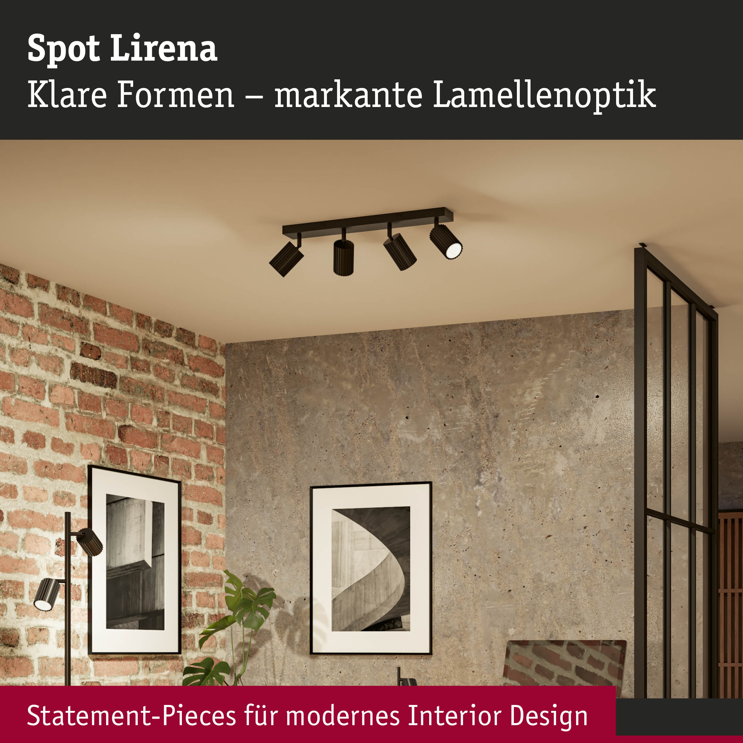 Schwarze Spot-Lirena Deckenleuchte mit markanter Lamellenoptik für modernes Interior Design