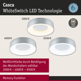 Casca LED-Deckenleuchte in Silber mit WhiteSwitch Technologie und wählbarer Lichtfarbe 3000K bis 6500K