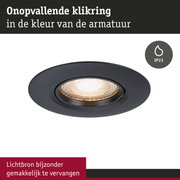 Zwarte metalen inbouwspot met warm wit LED-licht en IP23 beschermingsklasse