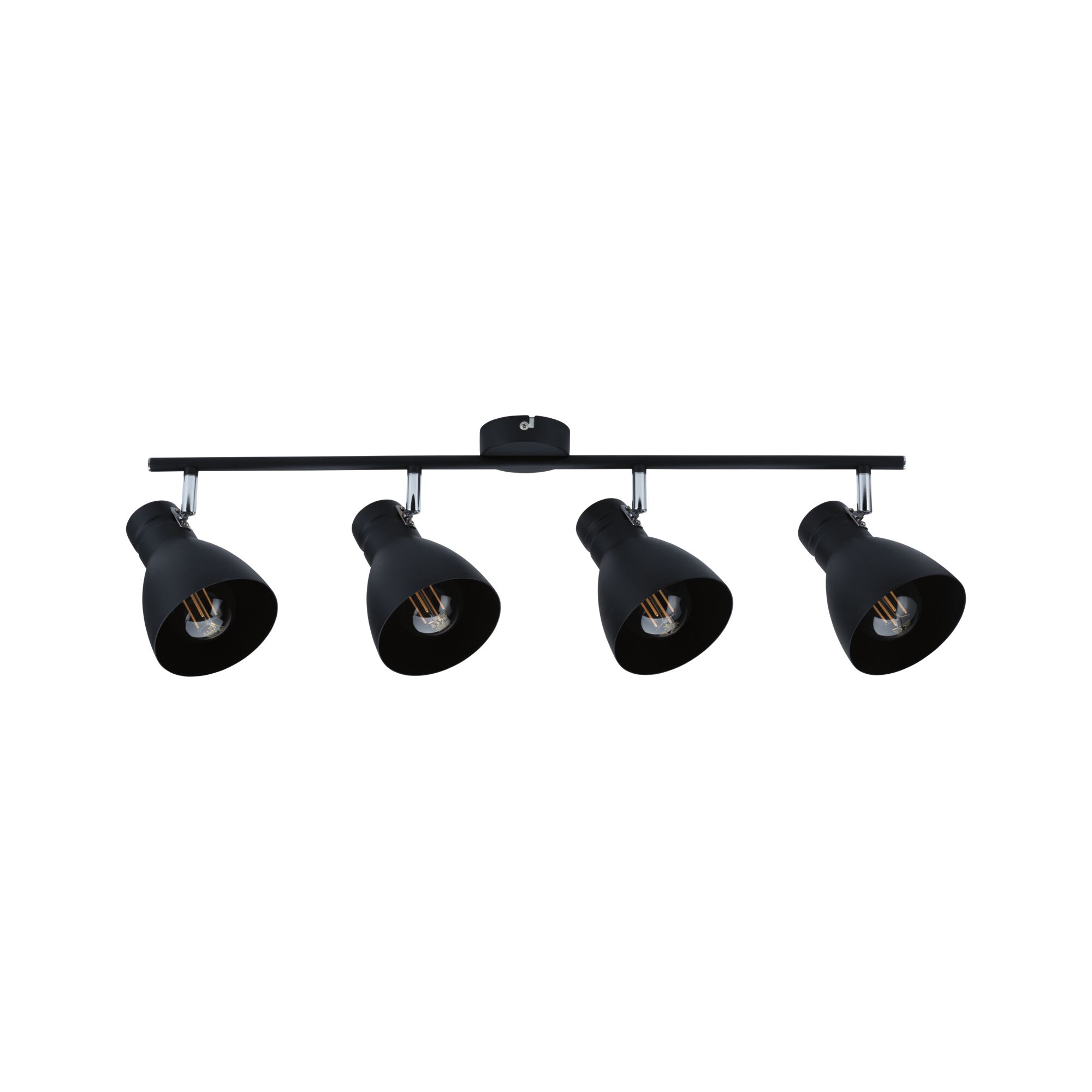 Plafonnier noir en métal à quatre lampes avec spots réglables pour un éclairage moderne