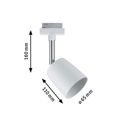 Spot LED blanc en métal de 160 mm de haut et 65 mm de diamètre pour rails d'éclairage