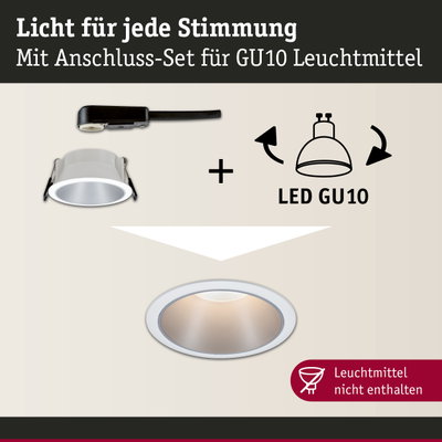 Anschluss-Set für GU10 Leuchtmittel mit weißem Einbaustrahler für stimmungsvolle LED-Beleuchtung