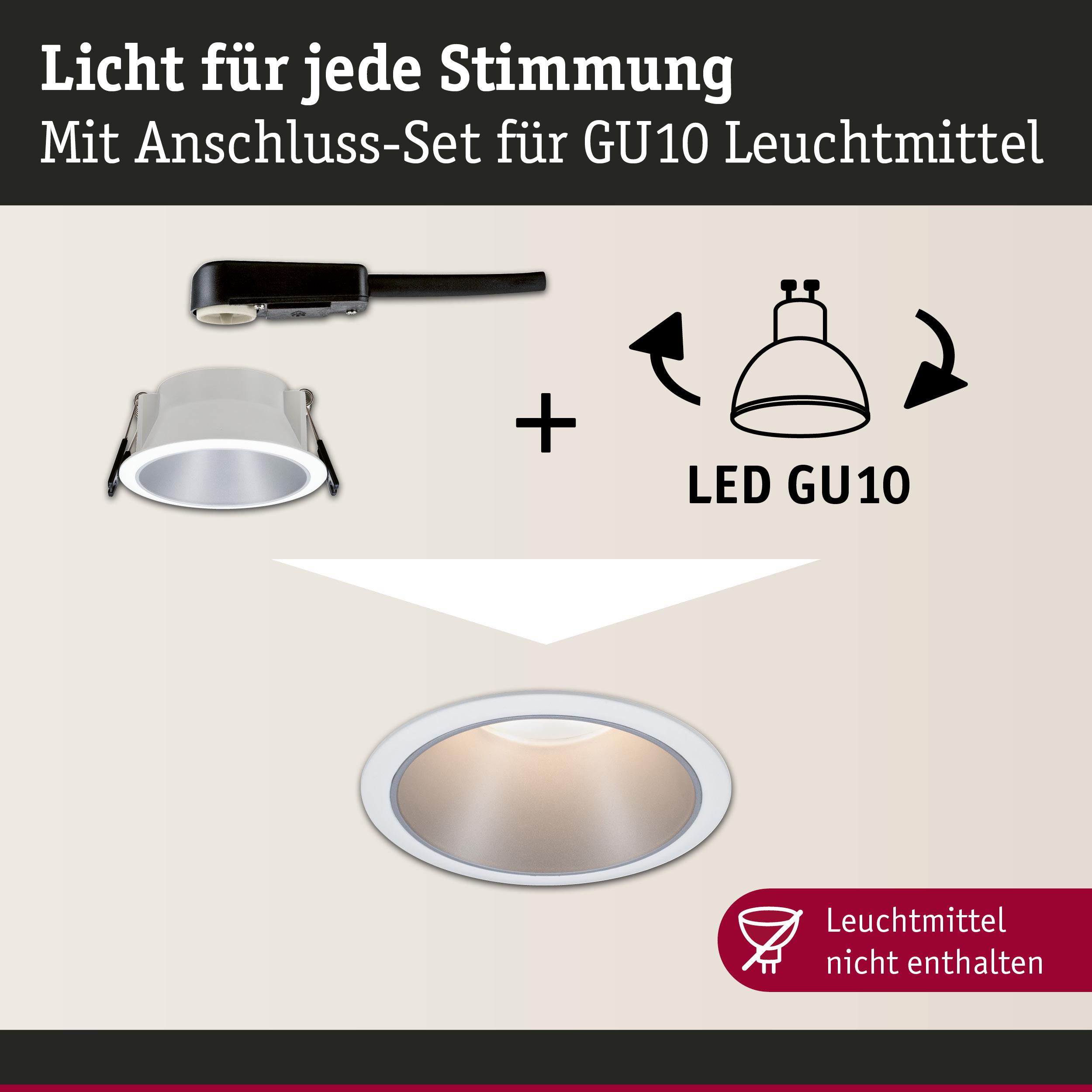 Anschluss-Set für GU10 Leuchtmittel mit weißem Einbaustrahler für stimmungsvolle LED-Beleuchtung