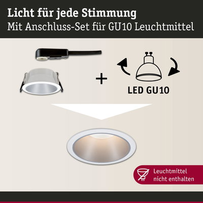 Anschluss-Set für GU10 Leuchtmittel mit weißem Einbaustrahler für stimmungsvolle LED-Beleuchtung