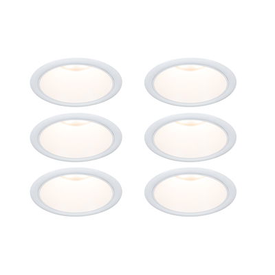 Sæt med seks hvide LED-indbygningsspots med matteret diffusor til energibesparende belysning