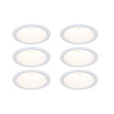 Sæt med seks hvide LED-indbygningsspots med matteret diffusor til energibesparende belysning