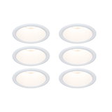 Set of six white LED recessed lights with frosted diffuser for energy-efficient room lighting