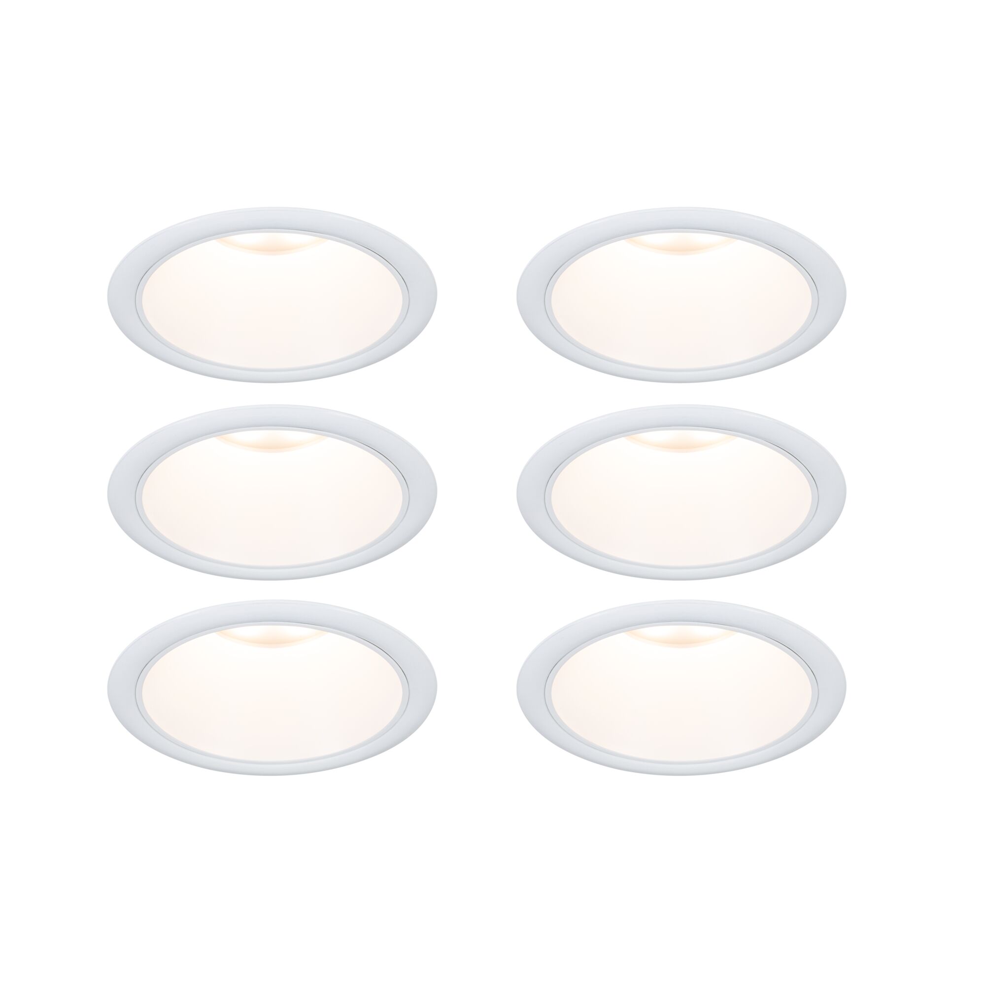 Kit Spot encastré LED Cole Coin Kit de 6 IP44 88mm Coin 6x6W 6x470lm 230V gradable 2700K Blanc dépoli Lot de six spots LED encastrés blancs avec lumière chaude pour éclairage de plafond moderne
