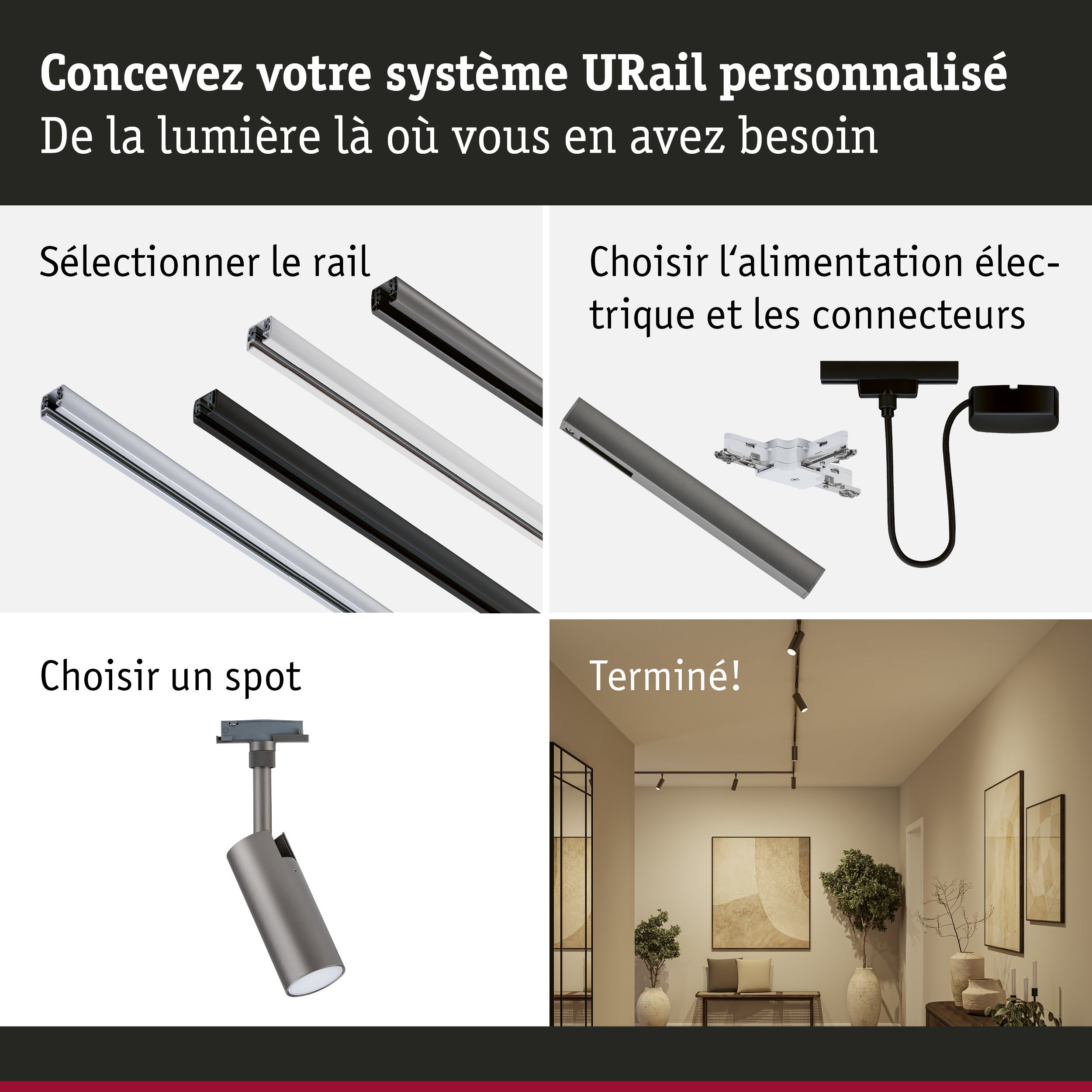 URail Spot sur rail Tubo Spot individuel 250lm 3,3W White Select 230V Titanium
