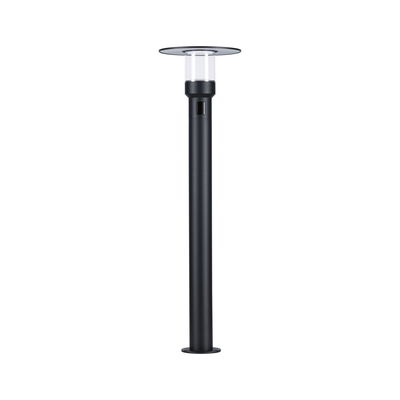 Black outdoor metal lamp with clear glass and flat shade for garden lighting