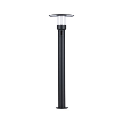 Black outdoor metal lamp with clear glass and flat shade for garden lighting