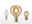 Three decorative vintage light bulbs in different shapes with warm light and golden glass finish.