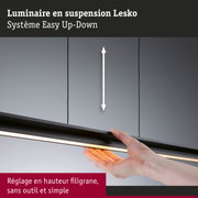 Luminaire suspendu LED noir Lesko avec réglage de hauteur facile et lumière blanc chaud