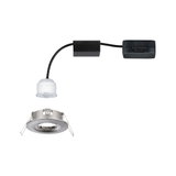 Round recessed LED spotlight housing in brushed aluminum with white LED module and black cable