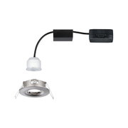 Rundes Einbau-LED-Spotgehäuse aus gebürstetem Aluminium mit weißem LED-Modul und schwarzem Kabel