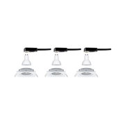 Drei weiße Einbaustrahler mit GU10 LED-Lampen und schwarzem Anschlusskabel für moderne Innenbeleuchtung