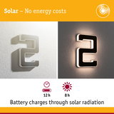 Solar-powered house number 2 with white casing and LED light for energy-saving outdoor lighting