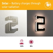 Solar-powered house number 2 in white and black with LED lighting for energy-efficient outdoor illumination