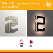 Solar-powered house number 2 in white and black with LED lighting for energy-efficient outdoor illumination