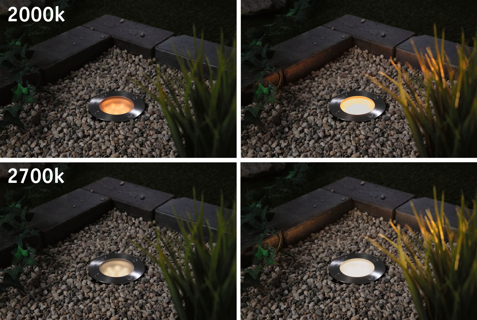 Plug & Shine Encastré de sol LED Smart Home Zigbee 3.0 Lumière dorée Spot individuel favorable aux insectes IP65 Tunable Warm 4,6W Noir/Acier inoxydable