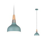 Hängelampe aus blauem Metall mit Holz- und Kupferdetails, moderner Pendelleuchte für Wohnräume