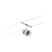 Moderner Seilstrahler mit silbernem Metallgehäuse und weißem Diffusor für flexible Beleuchtung.