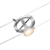 Silberner LED-Seilstrahler aus Metall mit warmweißem Licht für moderne Seilsystembeleuchtung