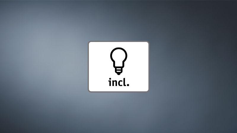 Icon of a light bulb with 'incl.' text on grey background indicating included light source