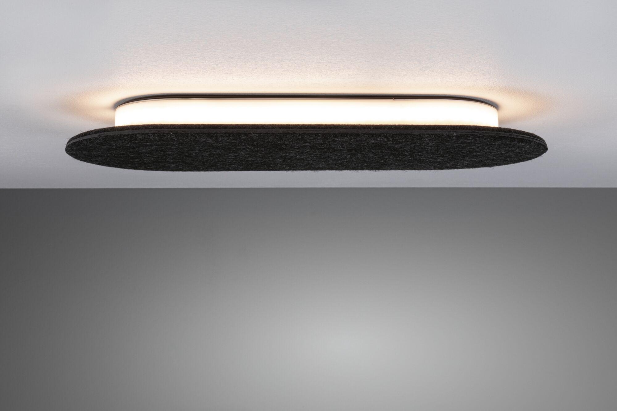 Modern ceiling light with black felt shade and warm white LED for stylish room illumination.