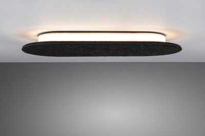 Modern ceiling light with black felt shade and warm white LED for stylish room illumination.