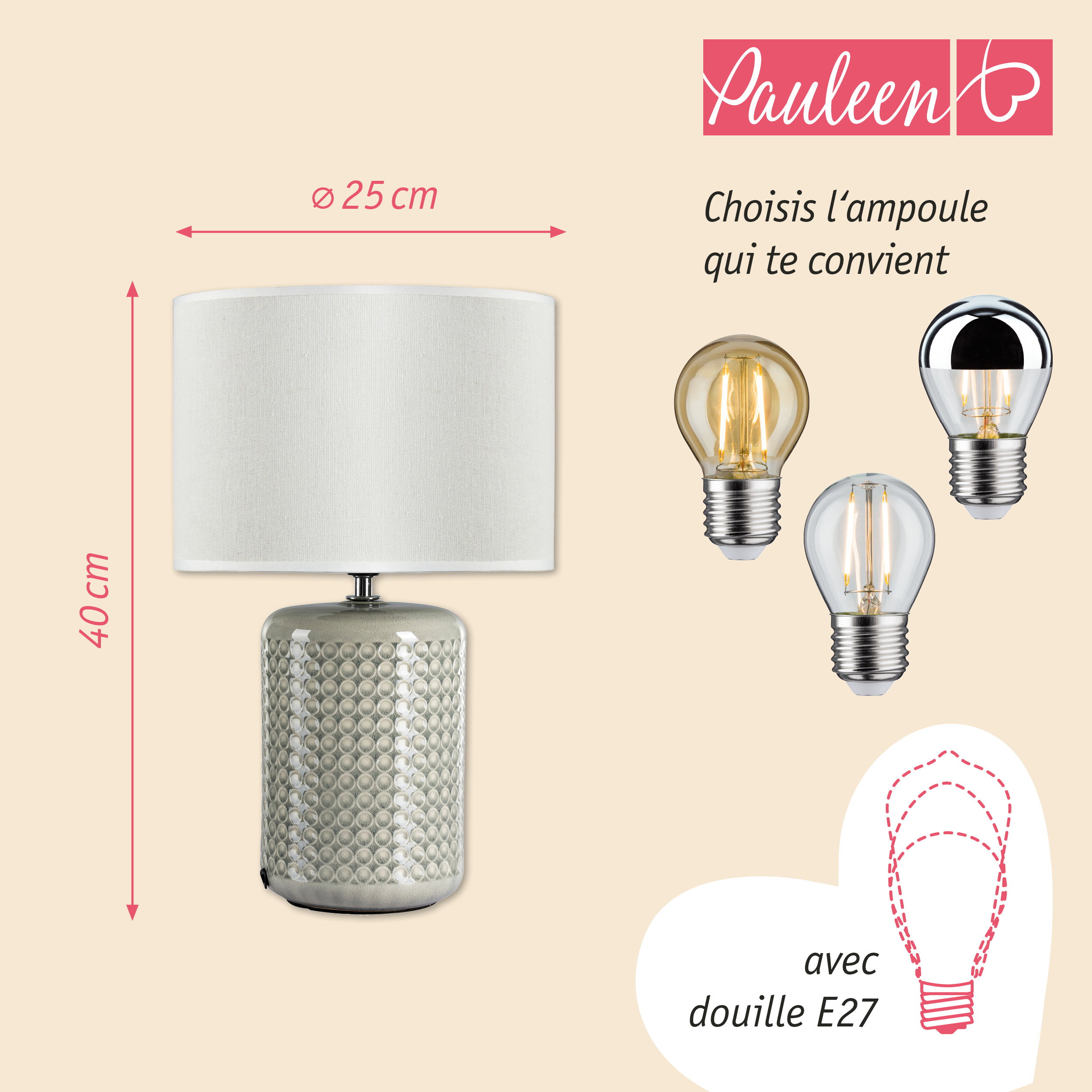 Paulmann Pauleen Lampe à poser Go for Glow E27 max. 20W Beige/Gris/Vert