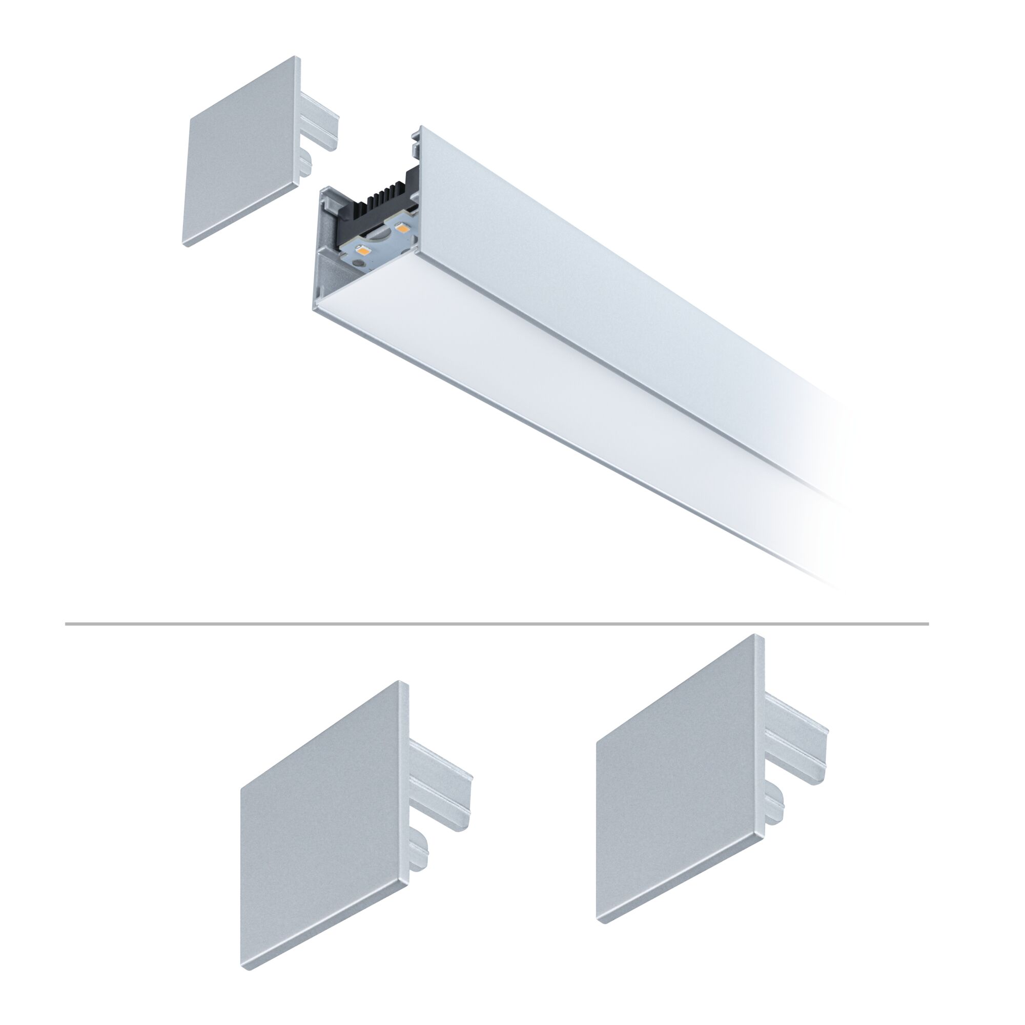 Linion Accessoires Extrémités Kit de 2 Chrome mat Matière plastique Embouts en aluminium argenté pour profilé LED avec diffuseur, accessoire pour bandes LED