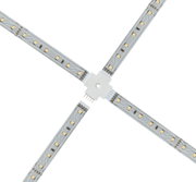 Four-arm white LED strip connector for flexible 24V light strip installation and connection.