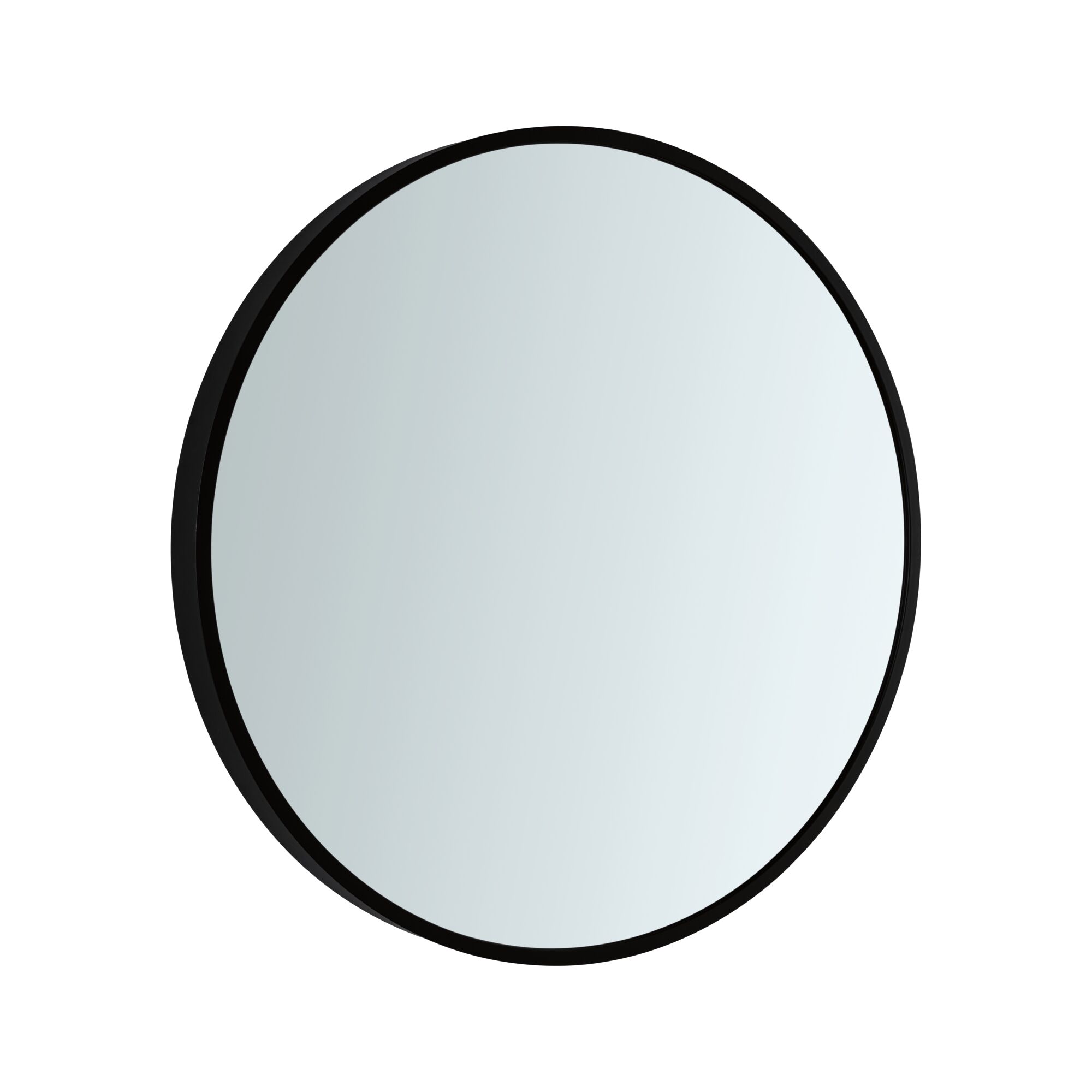Round mirror with black metal frame, modern wall mirror for living room and bathroom.
