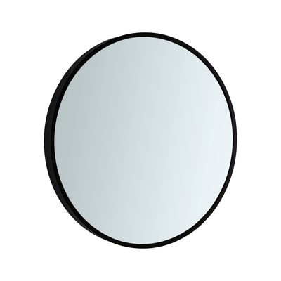 Round mirror with black metal frame, modern wall mirror for living room and bathroom.