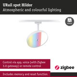 URail Spot Hildor white rail with colorful LED lighting controllable via app and voice