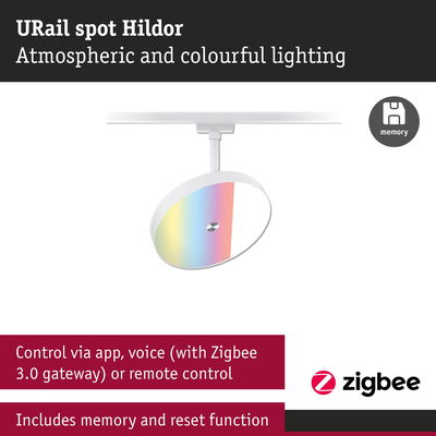 URail Spot Hildor white rail with colorful LED lighting controllable via app and voice