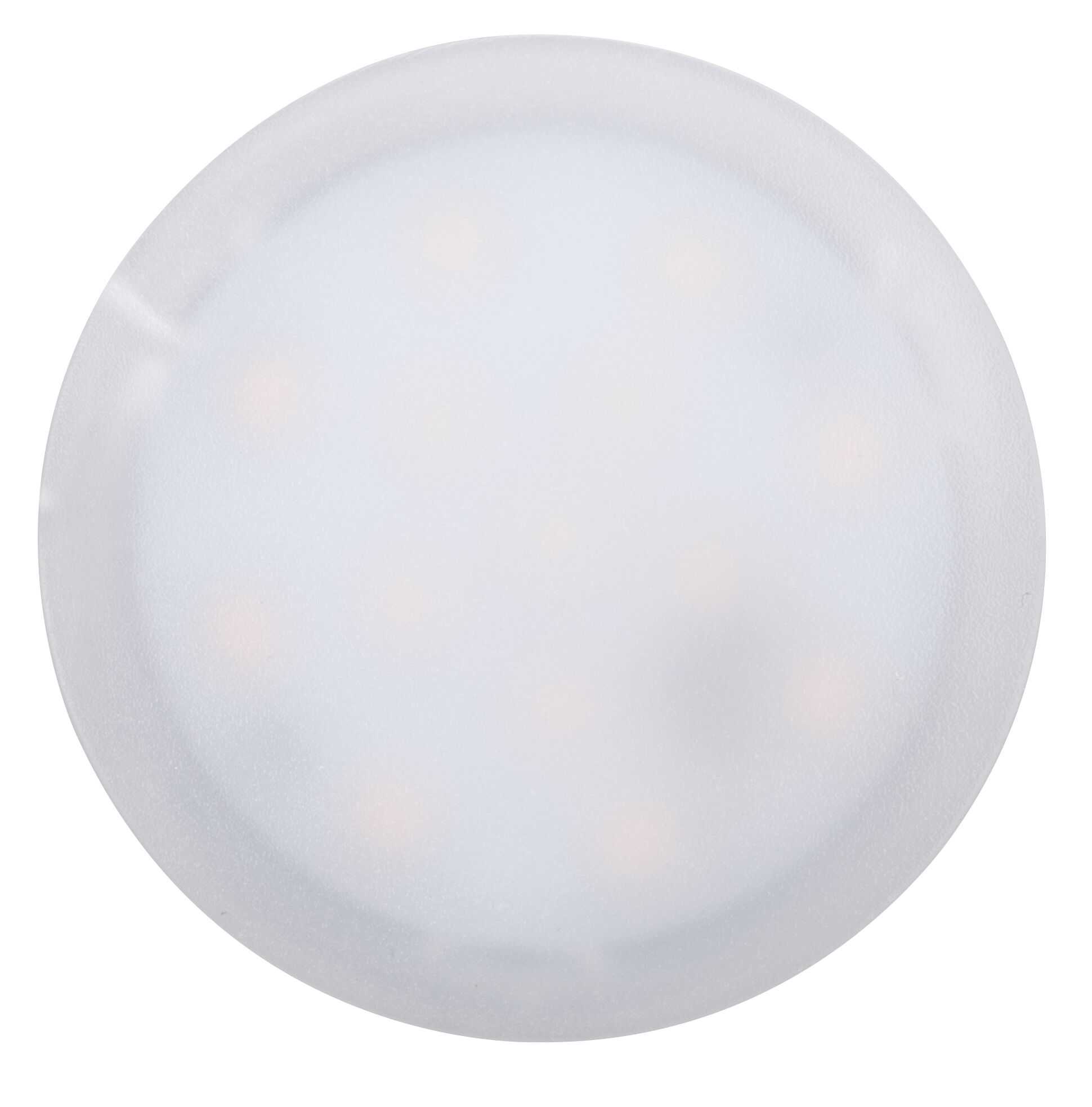 Round white LED ceiling light with frosted plastic diffuser for energy-efficient room lighting