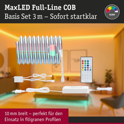 MaxLED Full-Line COB LED-Lichtband 3m mit Fernbedienung und Netzteil für RGBW Beleuchtung