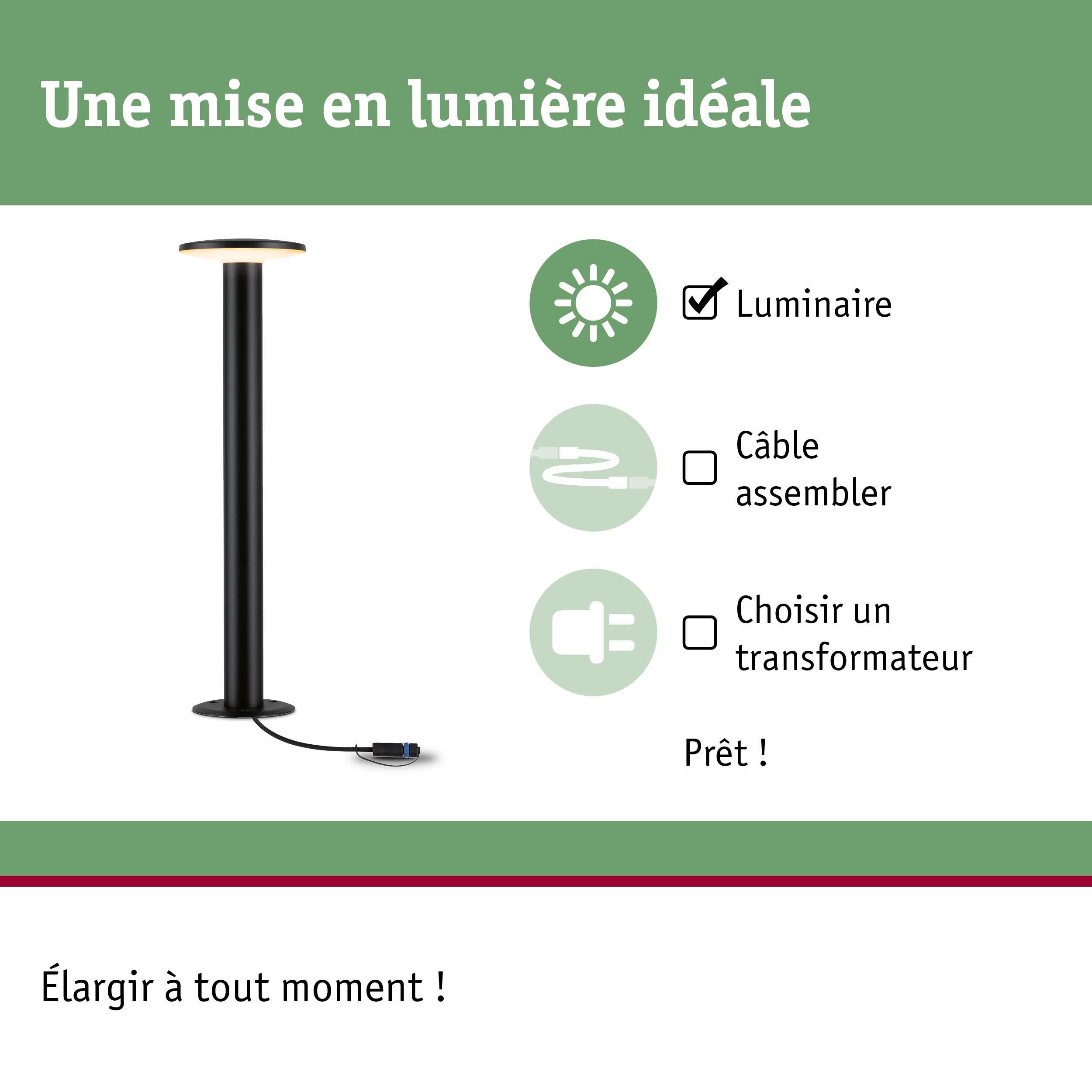 Lampe extérieure LED noire avec lumière intégrée et connexion simple pour éclairage de jardin
