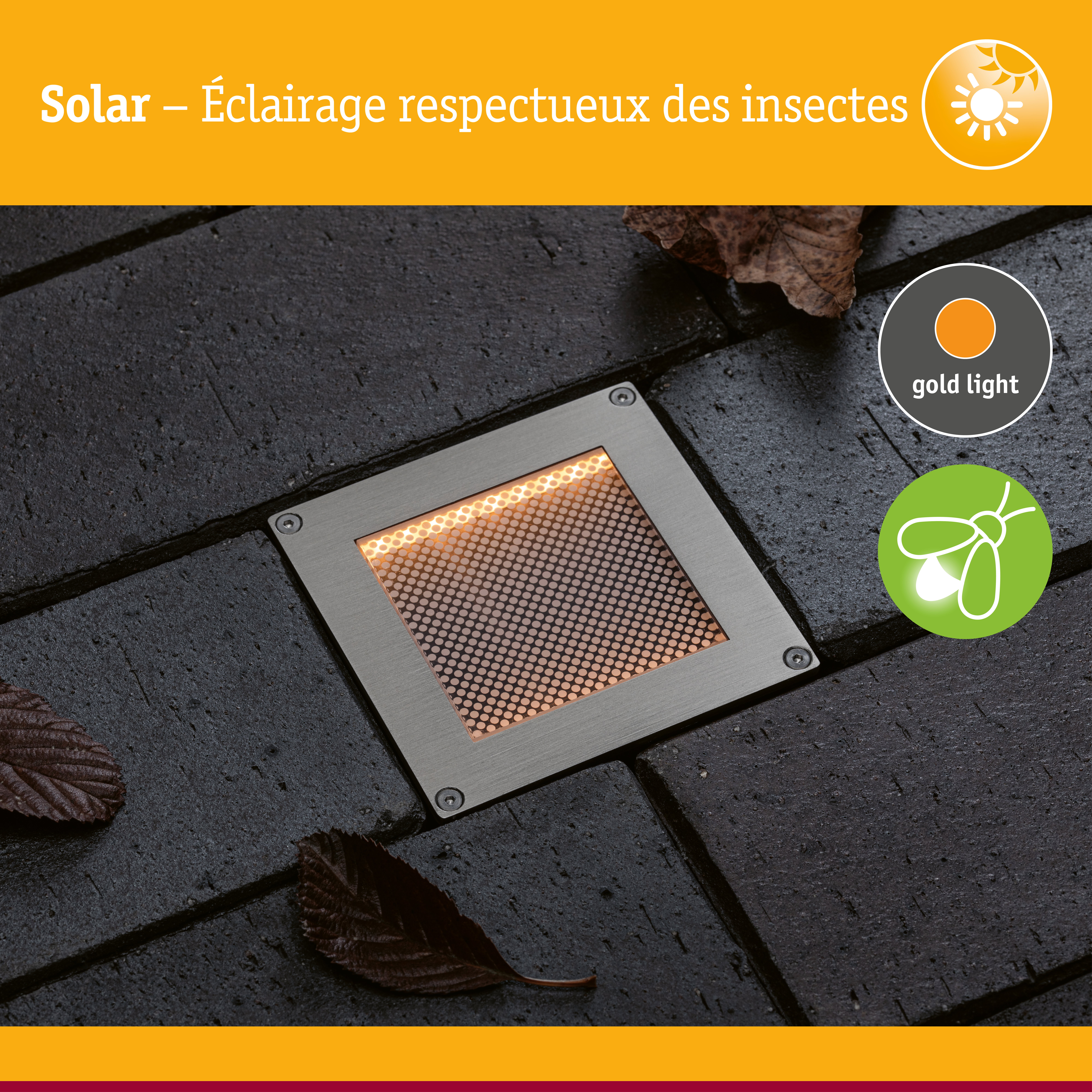 Solar Encastré de sol LED Sorea Capteur crépusculaire IP67 carré 100x100mm 2200K 0,1W 5lm 3,7V Acier brossé ABS/Polycarbonate/Acier inoxydable