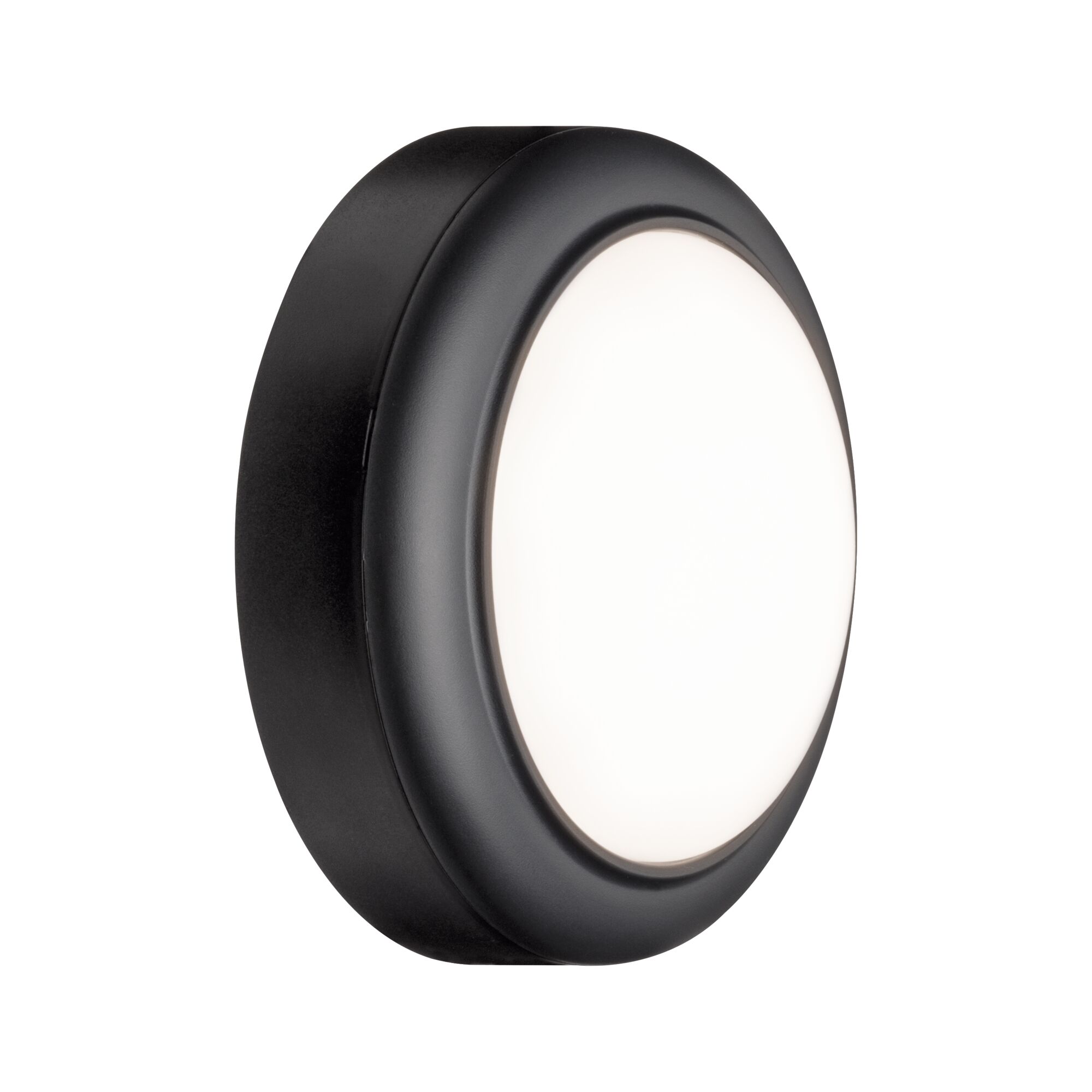 Runde LED-Wandleuchte mit schwarzem Gehäuse und weißem Diffusor für moderne Innenbeleuchtung