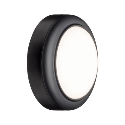 Runde LED-Wandleuchte mit schwarzem Gehäuse und weißem Diffusor für moderne Innenbeleuchtung