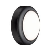 Round LED wall light with black housing and white diffuser for modern indoor lighting